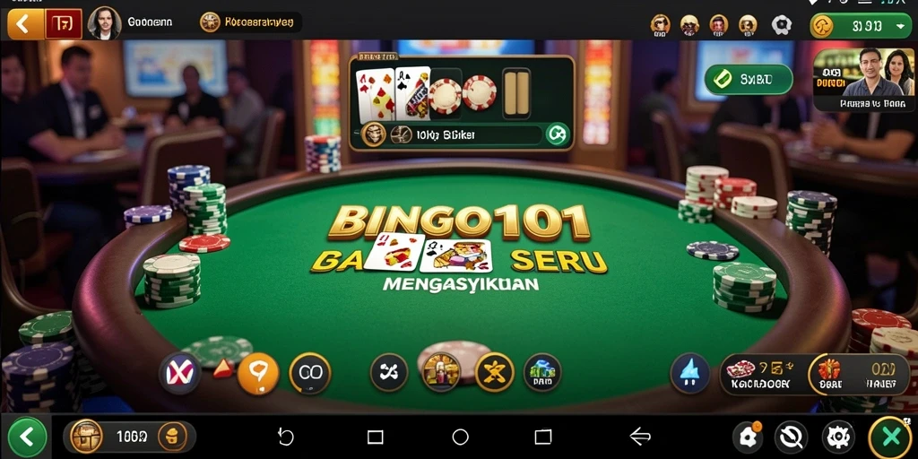 Tampilan gameplay Poker yang seru di BINGO101 dengan suasana kasino yang menawan.