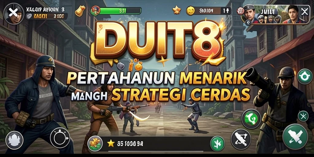 Tampilan gameplay seru dalam DUIT8, menampilkan aksinya di medan perang Tower Defense.