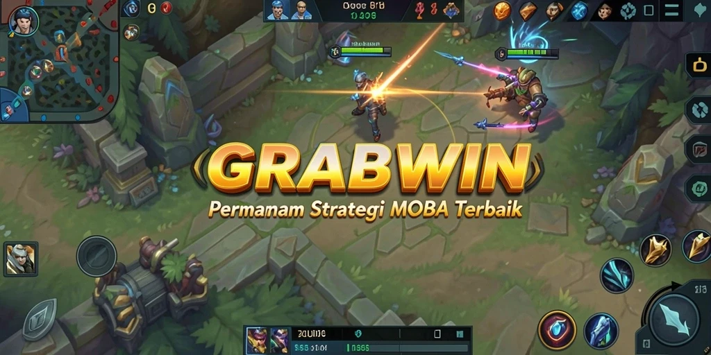 Tampilan gameplay MOBA yang menegangkan di GRABWIN.
