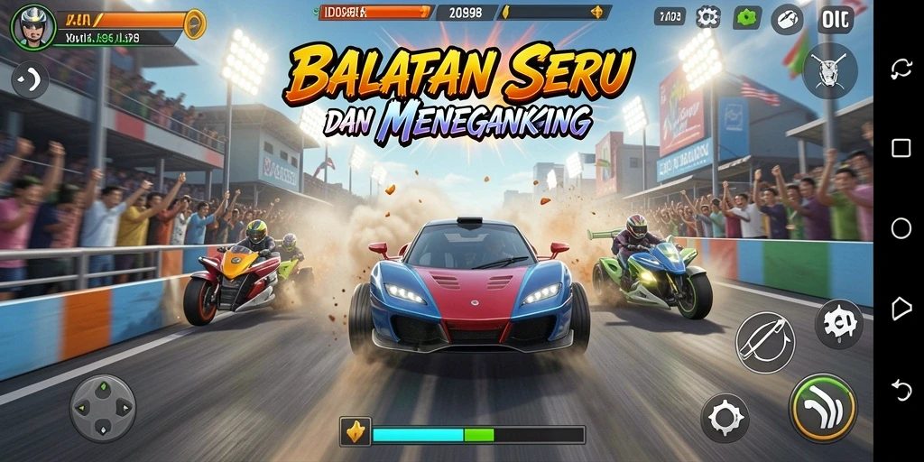 Gameplay balap menegangkan di ID098 dengan mobil beragam.