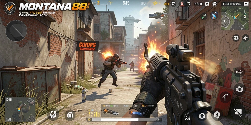Tangkapan layar MONTANA88 menunjukkan pertempuran intens di arena FPS.