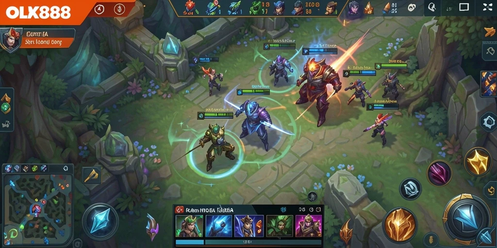Gameplay seru dan menegangkan OLX888 saat bertempur di arena MOBA.