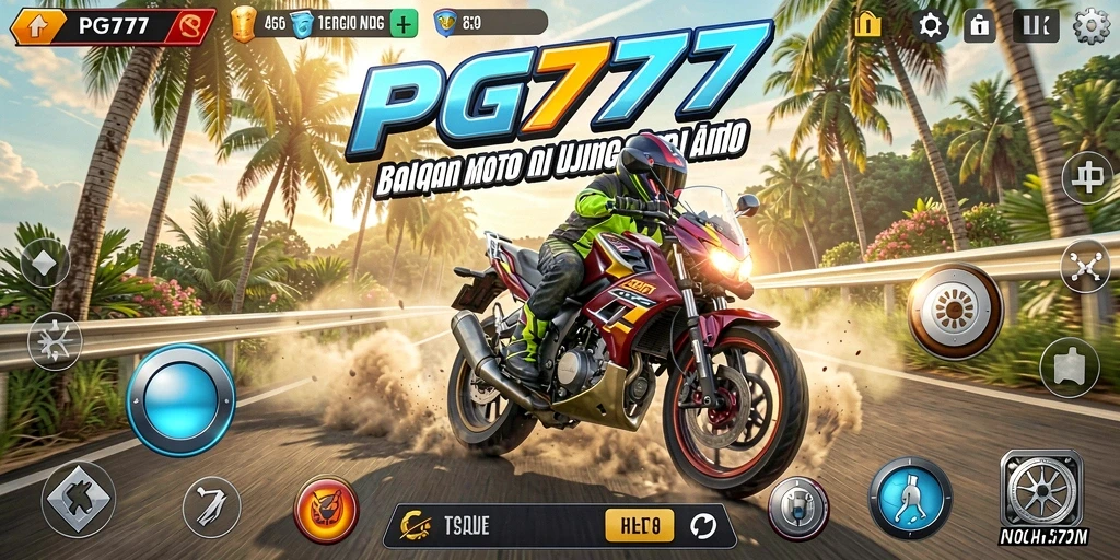 Screenshot PG777 menampilkan aksi balapan motor yang mendebarkan.
