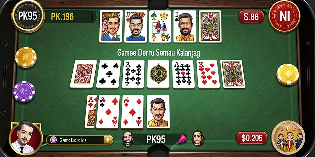 Tampilan screenshot utama PK95 menampilkan keseruan permainan Domino.