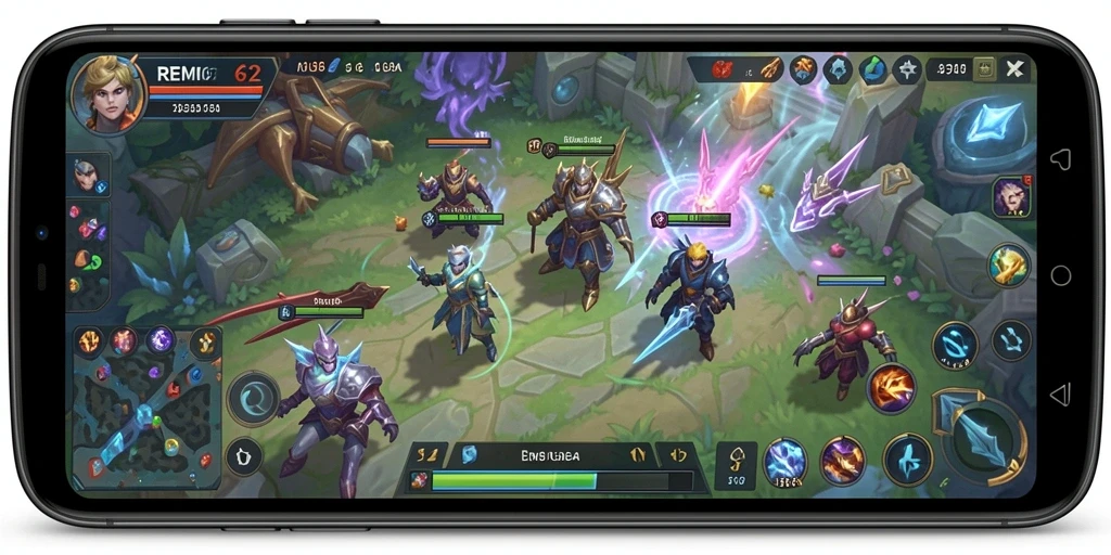 Tangkapan layar gameplay REMI62 menampilkan aksi MOBA yang mendebarkan.