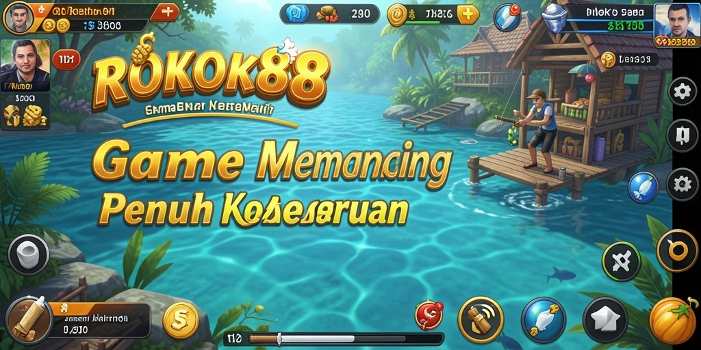 Tampilan gameplay ROKOK88 dengan pemandangan indah saat memancing.