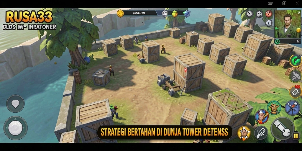 Screenshot RUSA33 menunjukkan aksi menara pertahanan melawan gelombang musuh.