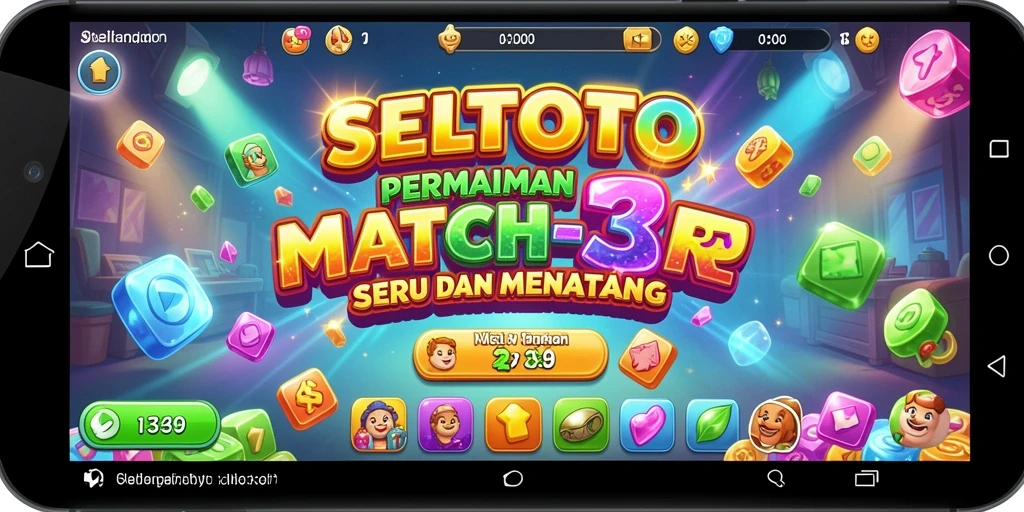 Tangkapan layar gameplay SELTOTO dengan berbagai kombinasi match-3.